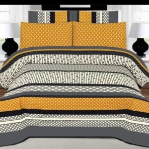 Yellow Grey Pure Cotton Printed Bedsheet