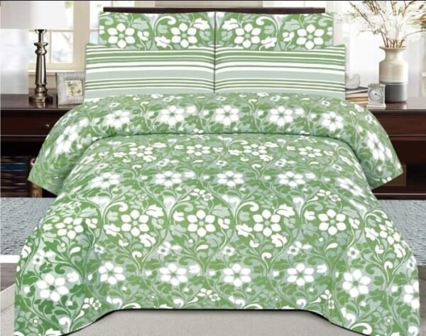 Light Green Flowers Pure Cotton Printed Bedsheet