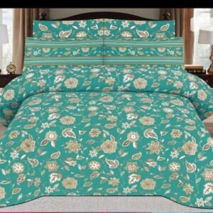 Green Flowers Pure Cotton Printed Bedsheet