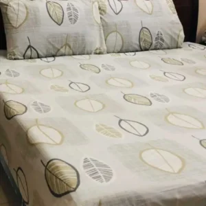 Off White Leaves Printed Bedsheet Design