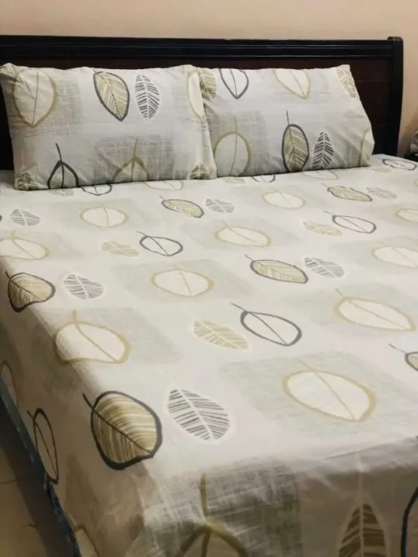 Off White Leaves Printed Bedsheet Design