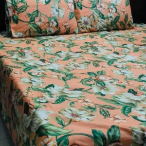 Green and Pink Flowers Printed Bedsheet