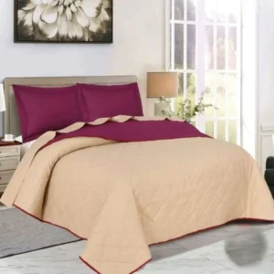 3Pcs Quilted Bedspread Set (Skin & Purple)