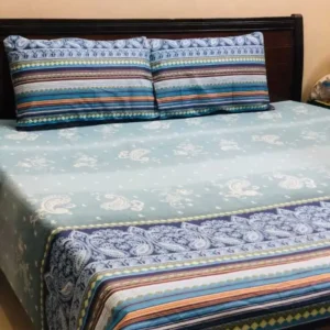 Sky Blue Colour Lining Printed Bedsheet