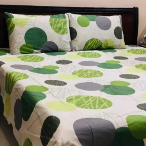 White and Green Colours Printed Bedsheet