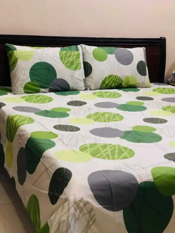 White and Green Colours Printed Bedsheet