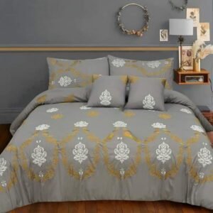 Grey Quilted Embroidered BedSheet