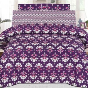 Purple & White Flower Printed BedSheet