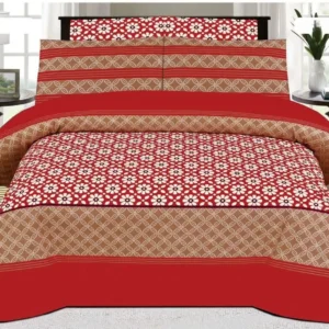 Red & White Flower Printed BedSheet