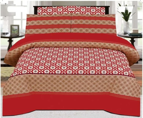 Red & White Flower Printed BedSheet