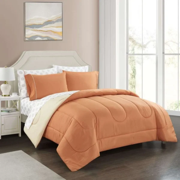 Comforter Set (Peach & Off White)