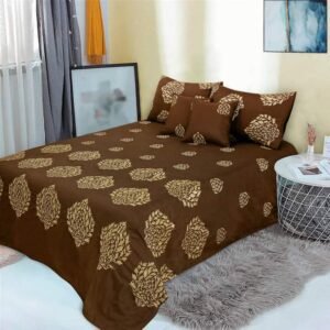 Brown with Golden Bunches Embroidered Bedsheet