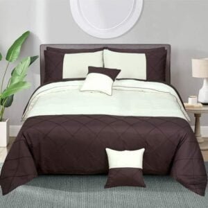 Pintuck Ash Duvet Bed Set (Brown & Off White)