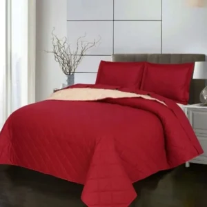 3Pcs Quilted Bedspread Set (Red & Skin)