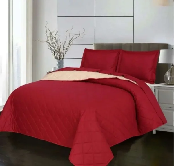 3Pcs Quilted Bedspread Set (Red & Skin)