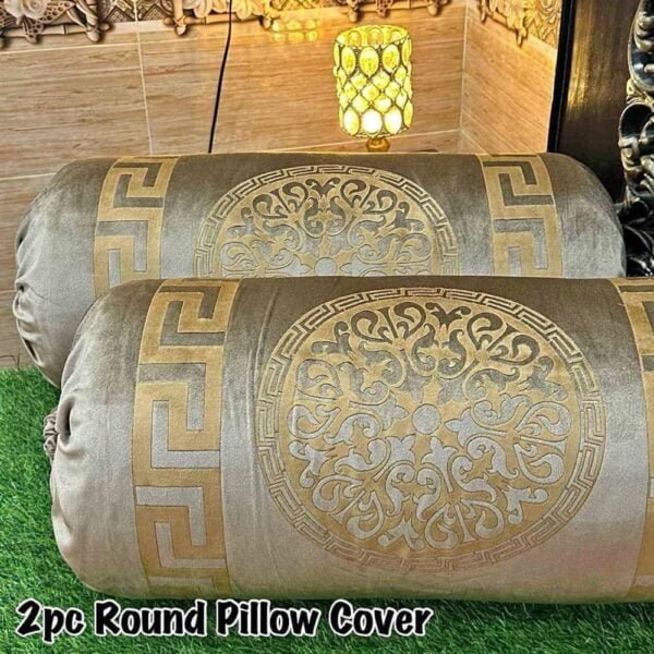 2 Pcs Velvet Round Gao Pillow Cover - Beige