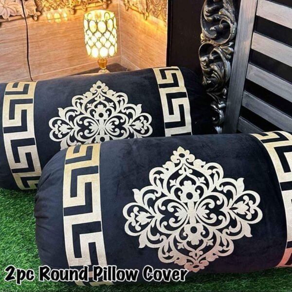 2 Pcs Velvet Round Gao Pillow Cover - Black