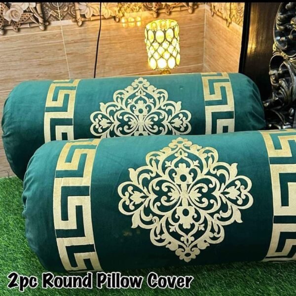 2 Pcs Velvet Round Gao Pillow Cover - Green