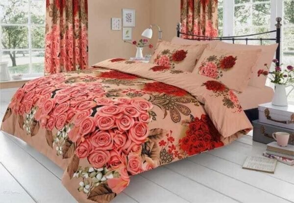 PinkRose Flowers Printed Bedsheet Set