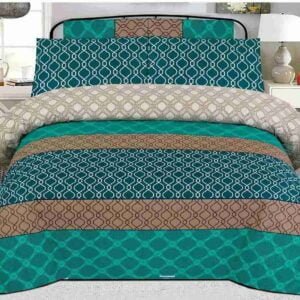 Dark Green Cotton Printed Bedsheet Set