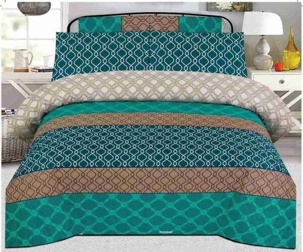 Dark Green Cotton Printed Bedsheet Set