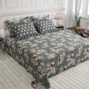 Grey and Flowers Printed Bedsheet Set