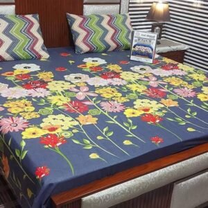 Blue and multi Flowers Printed Bedsheet Set
