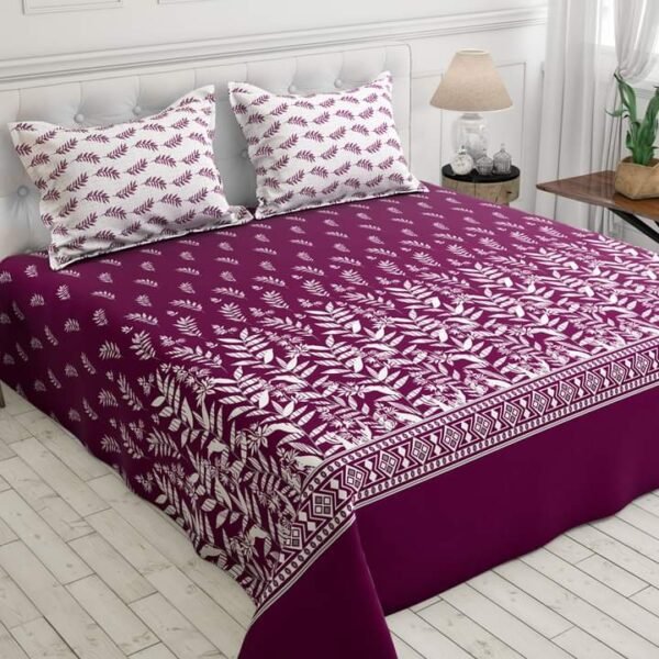 Purple and White Printed Bedsheet Set