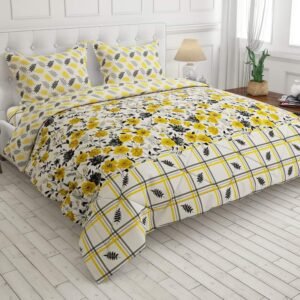 Yellow and Black Flowers Printed Bedsheet