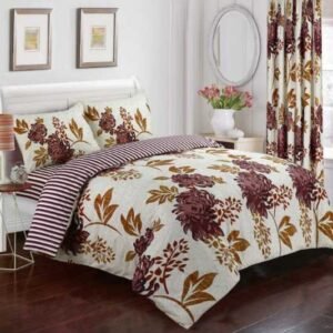 Brown Flowers Printed Bedsheet Set