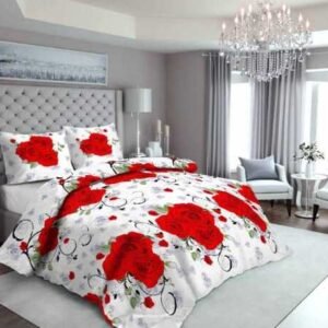 Red Flowers Satin Printed Bedsheet Set