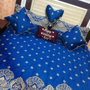 Embroidered Quilted Bedsheet Set Design (Navy Blue)