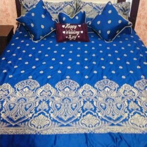 Embroidered Quilted Bedsheet Set Design (Navy Blue)