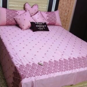 Embroidered Quilted Bedsheet Set Design (Baby Pink)