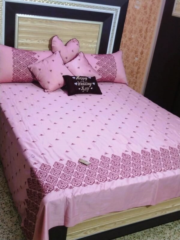 Embroidered Quilted Bedsheet Set Design (Baby Pink)