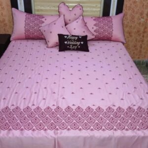 Embroidered Quilted Bedsheet Set Design (Baby Pink)