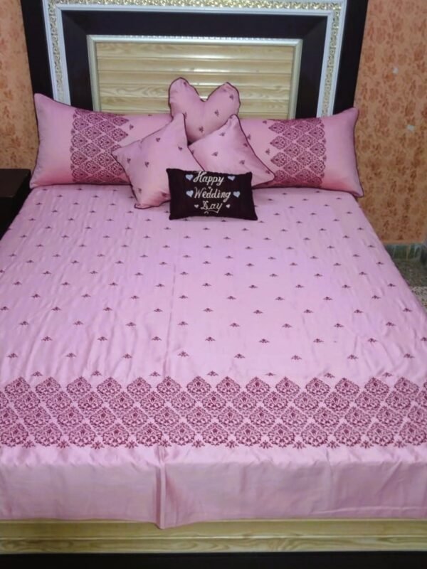 Embroidered Quilted Bedsheet Set Design (Baby Pink)