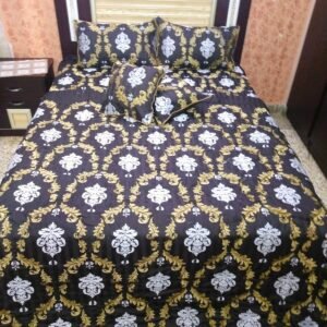 Embroidered Quilted Bedsheet Set Design (Solid Black)