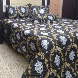 Embroidered Quilted Bedsheet Set Design (Solid Black)