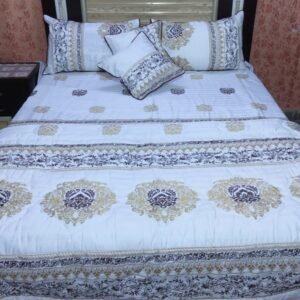 Embroidered Quilted Bedsheet Set Design (White)