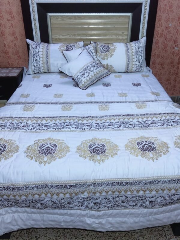 Embroidered Quilted Bedsheet Set Design (White)