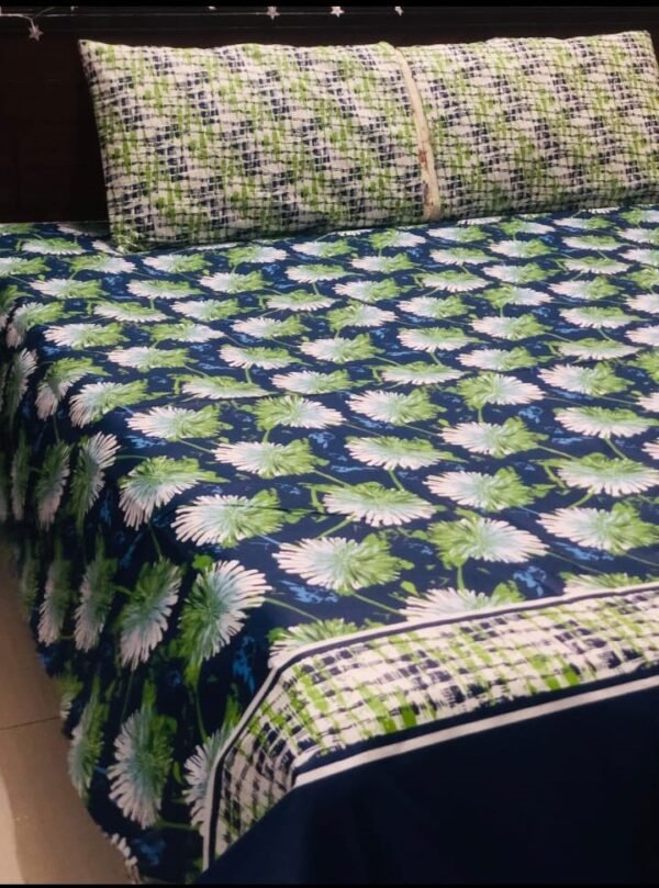 Printed Pure Cotton Bedsheet Set (Navy Blue)