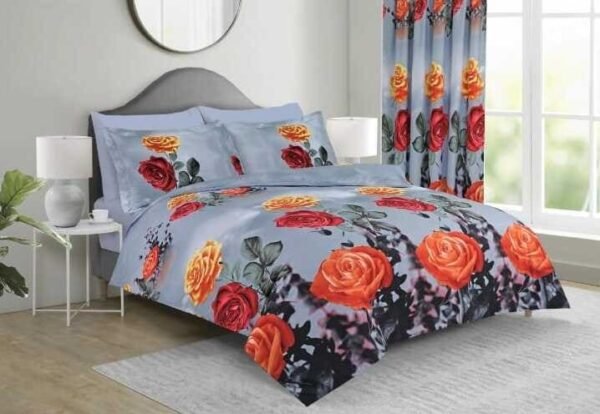 Orange Flowers Print Bedsheet Set