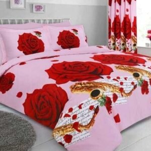 Pink and Red Rose Printed Bedsheet Set