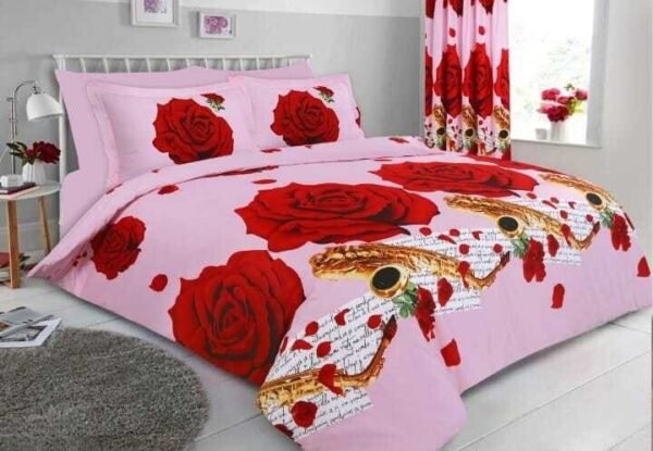 Pink and Red Rose Printed Bedsheet Set