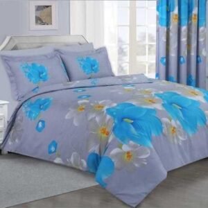 Grey and Blue Flowers Printed Bedsheet Set