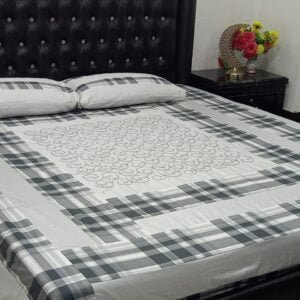 Patchwork Panel Embroidered Bedsheet Grey Shading