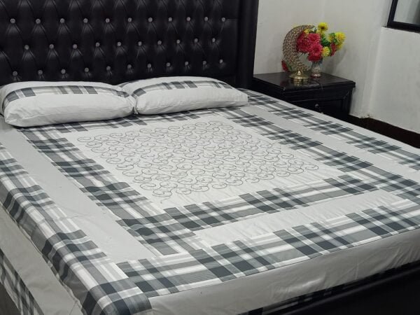 Patchwork Panel Embroidered Bedsheet Grey Shading