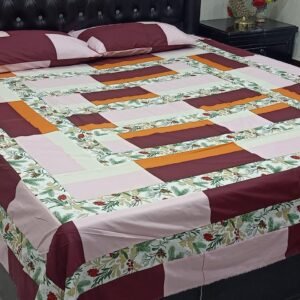 Patchwork Panel Embroidered BedSheet Brown Boxes