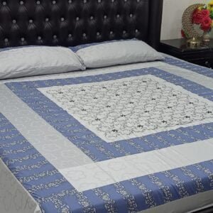 Patchwork Panel Embroidered BedSheet Blue-White